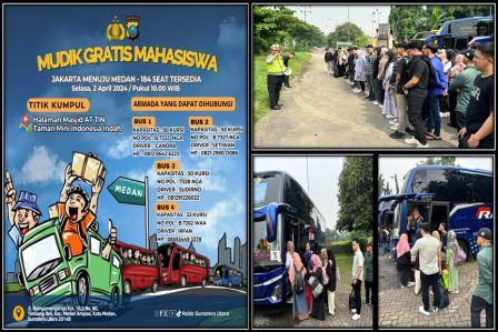Polda Sumut Berangkatkan 146 Mahasiswa Asal Sumut Mudik Lebaran Gratis  Dari Jakarta Ke Sumut