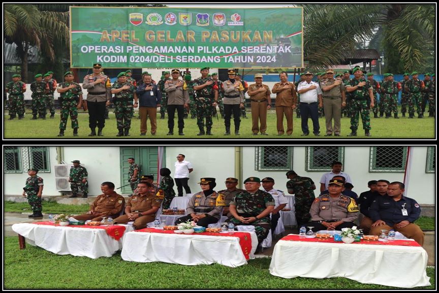 Kapolresta Deli Serdang Hadiri Apel Gelar Pasukan TNI Pengamanan Pilkada 2024 Serentak di Kodim 0204-DS