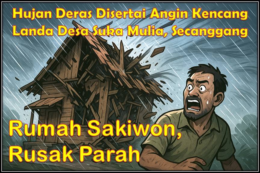 Hujan Deras Disertai Angin Kencang Landa Desa Suka Mulia, Secanggang, Rumah Sakiwon, Rusak Parah